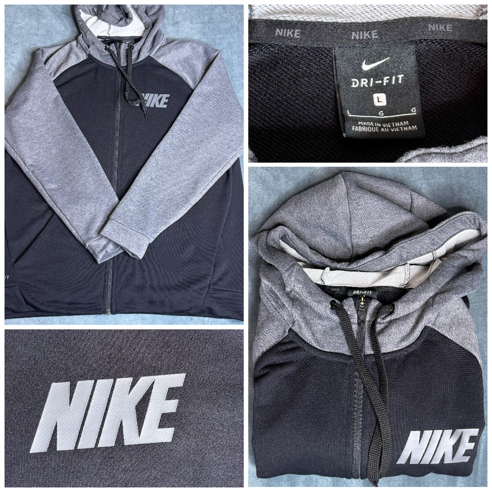 Nike Dri Fit Mens Large Black Jacket Gray Full Zip Hoodie